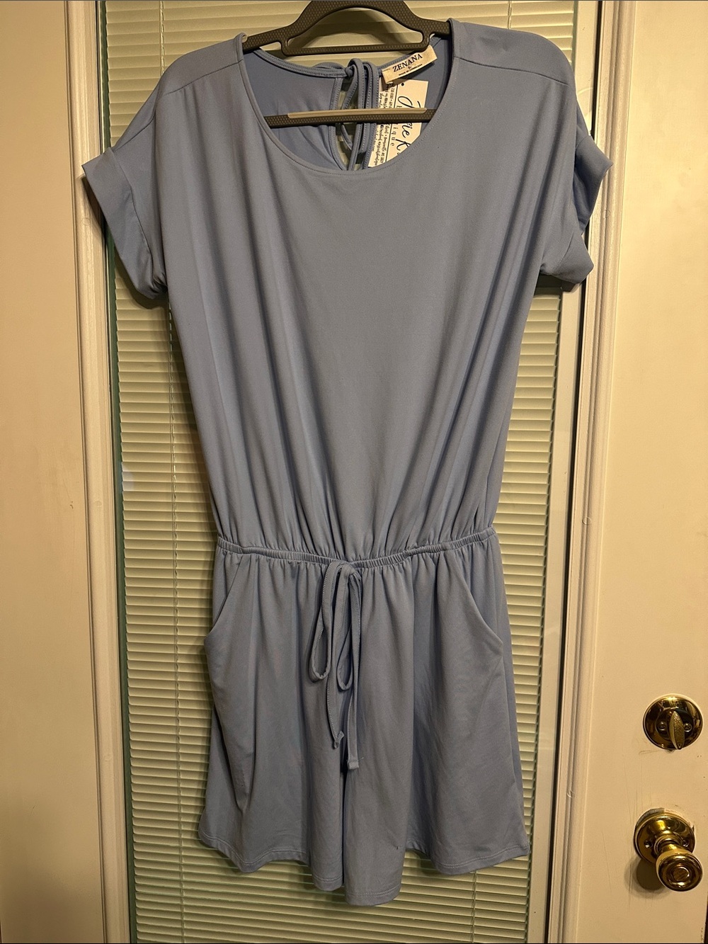 Zenana Light Blue Tie-Waist Short Sleeve Dress